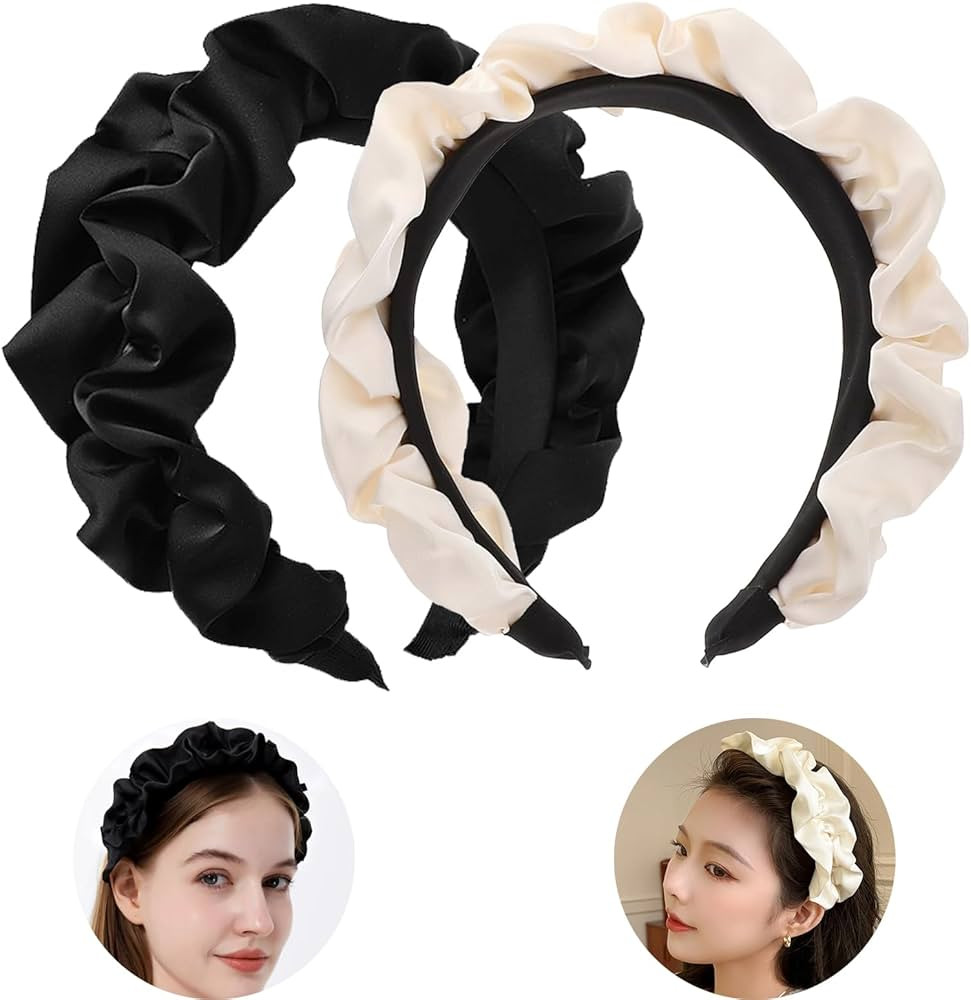 Womens Girls Fashion Hairband Women's High Cranial Headband Face Washing Hairband Lace Pleated Wi... | Amazon (US)