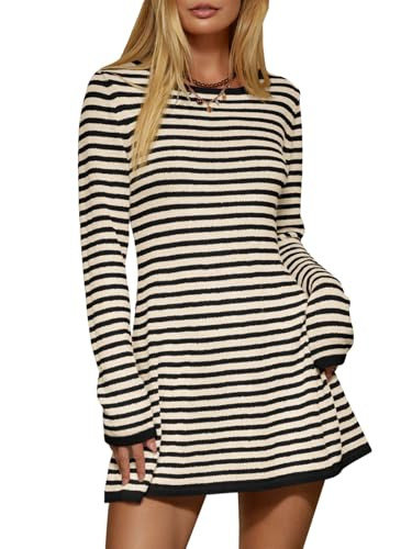 Saodimallsu Womens Striped Pullover Sweater Crew Neck Fall Long Sleeve Trendy Casual Ribbed Knit ... | Amazon (US)