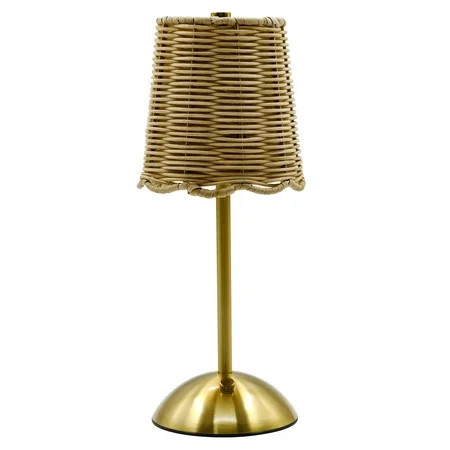 Home Decor Collection Cordless Indoor Rattan and Gold Colored Table Lamp with Touch Switch/Dimmer | Walmart (US)
