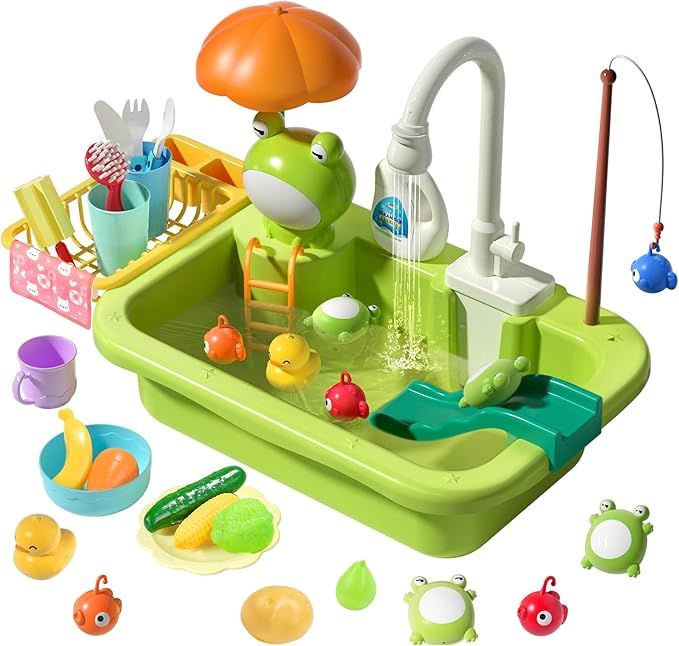 CUTE STONE Play Sink with Running Water, Kitchen Sink Toys with Upgraded Electric Faucet, Play Ki... | Amazon (US)