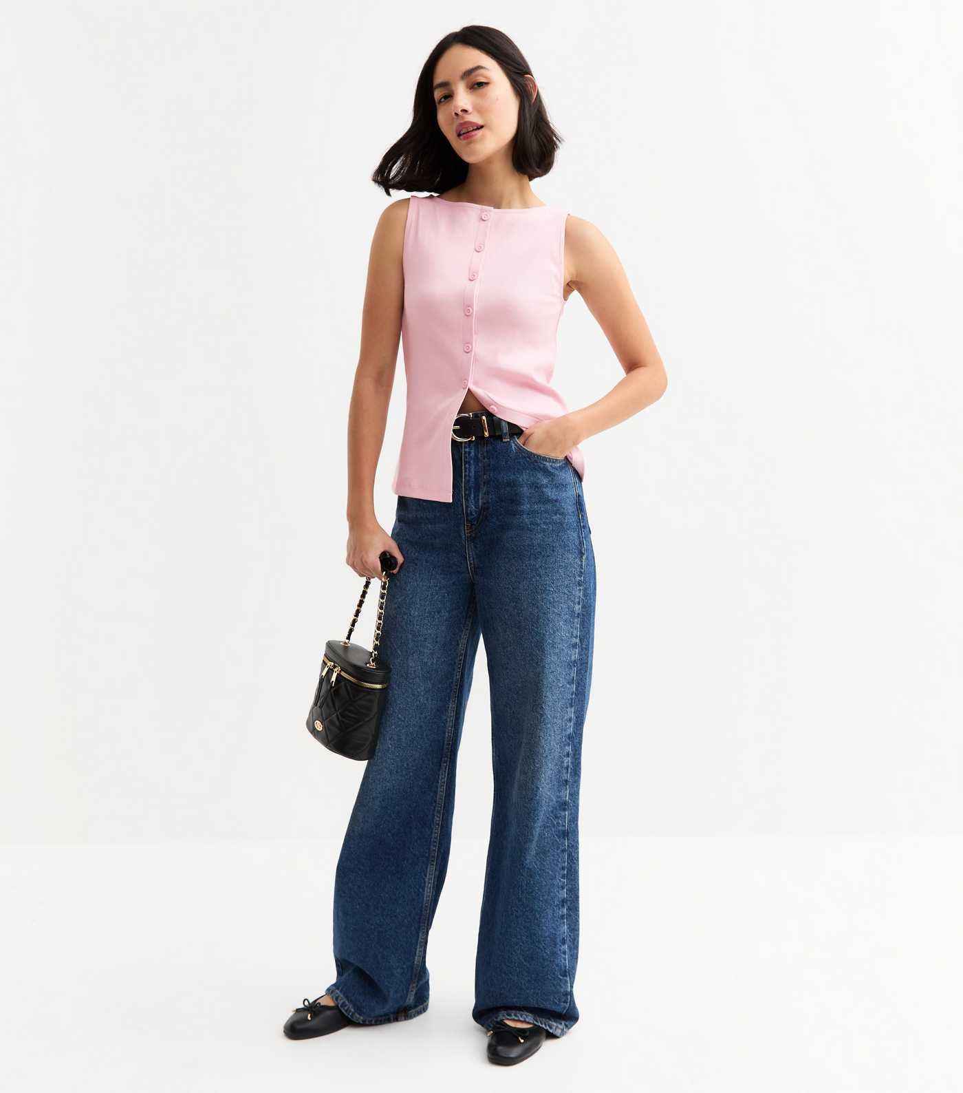 Pink Rib Button Through Tank Top  | New Look | New Look (UK)