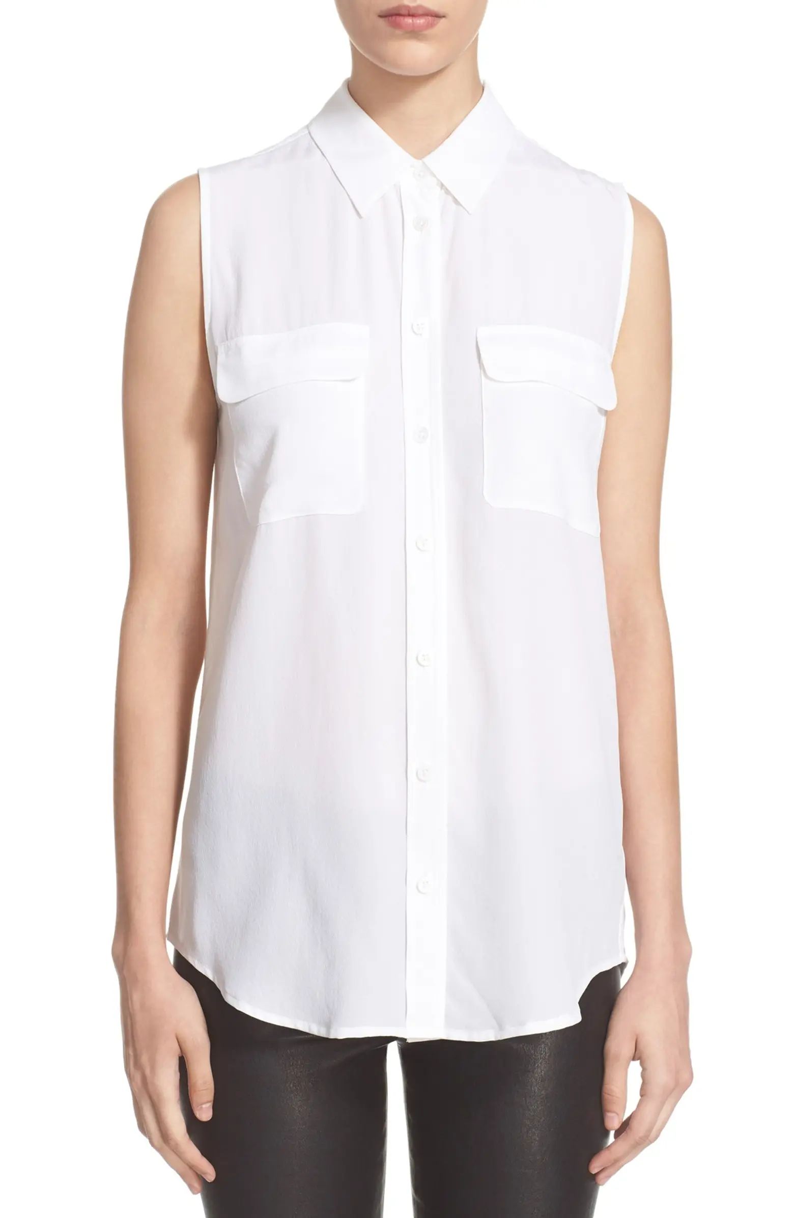 'Slim Signature' Sleeveless Silk Shirt | Nordstrom