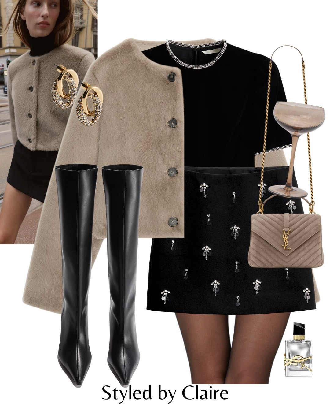 Work Christmas Night Out🖤🥂🪩
Tags: embellished collar velvet black silver top sparkly skirt rhinestone H&M marks Spencer faux leather knee high boots Zara  fur coat jacket taupe mink ysl patent bag fashion partywear Inspo outfit ideas festive chic city break statement special occasionn

#LTKstyletip #LTKfestive #LTKpartywear
