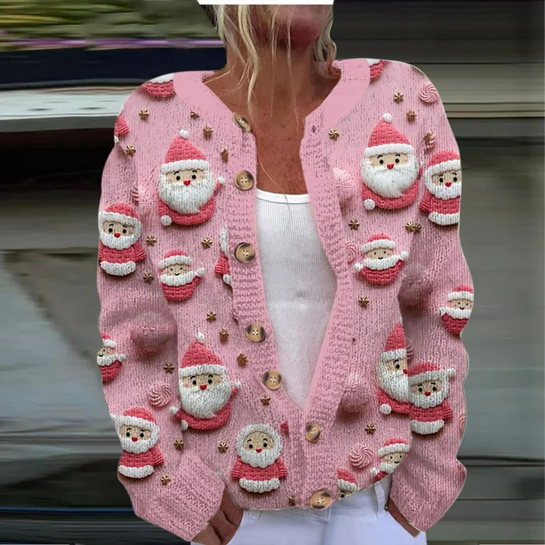 NSLGXD Christmas Cardigan Sweaters for Women Ugly Funny Xmas Open Front Sweater Knit Long Sleeve ... | Walmart (US)