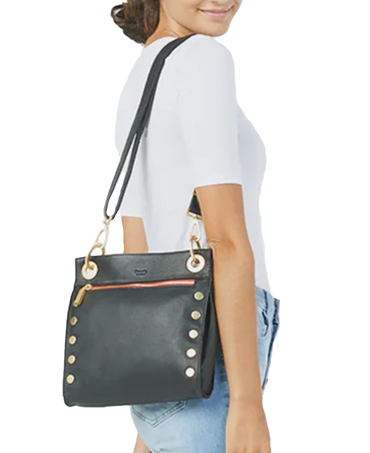 Hammitt Women's Tony Medium Leather Crossbody Bag - Black Brushed Gold W/ Red Zip | Macy's