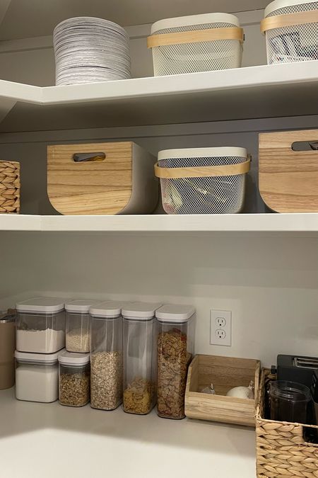 nothing better than an organized pantry. 🤌🏼 I’ve found that using aesthetic storage bins and baskets make me way more motivated to keep my space looking nice. worth the investment for sure! aesthetic storage solutions | pantry organization | pantry bins | pantry baskets | storage solutions | acrylic storage | wire basket | wood bin | felt bin

#LTKhome #LTKfamily #LTKunder50