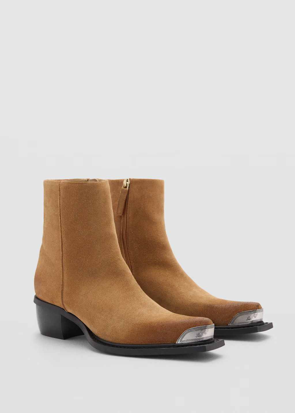 Metallic pointed toe leather ankle boots | Mango (US/MX/AU)