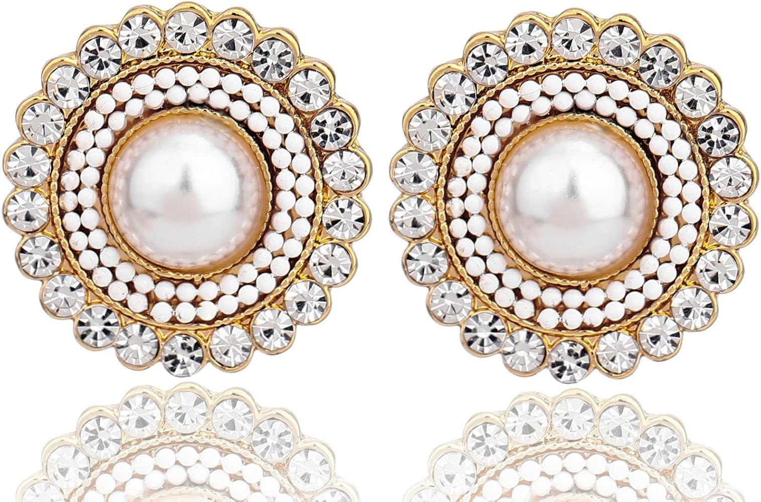 Cream Dome Big Pearl Stud Earrings, Crystals Rhinestones Art Vintage Earrings with Wedding Style | Amazon (US)