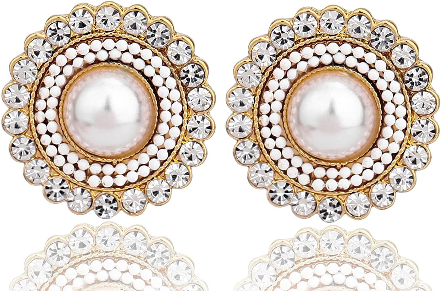 Cream Dome Big Pearl Stud Earrings , Crystals Rhinestones Art Vintage Earrings with Wedding Style | Amazon (US)