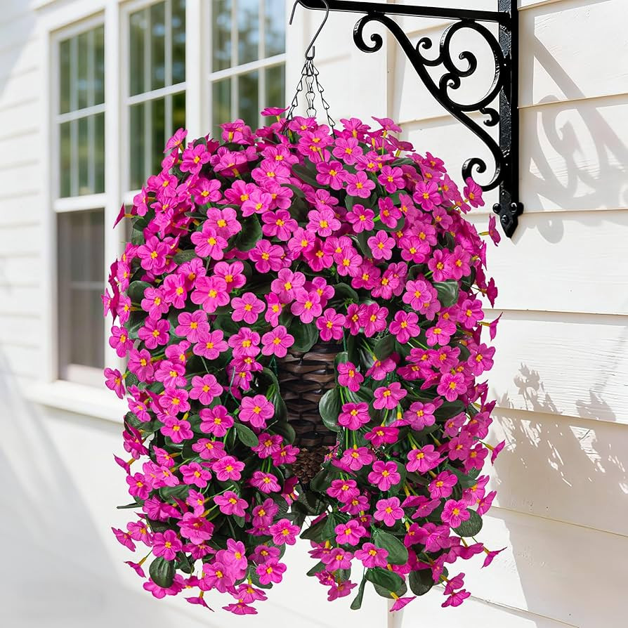 HyeFlora Artificial Fake Hanging Flowers Plants Baskets for Outdoor Spring Decoration, Faux Silk ... | Amazon (US)
