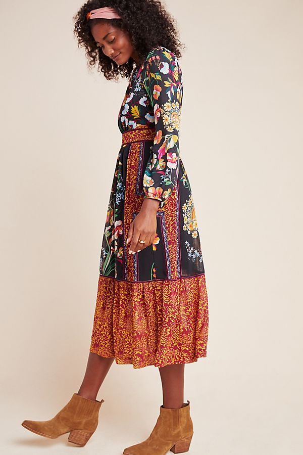 Adair Velvet-Trimmed Midi Dress | Anthropologie (US)