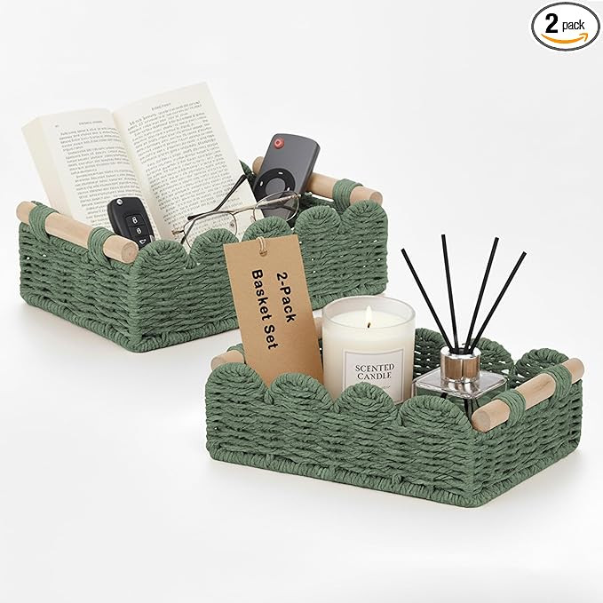 Small Baskets for Organizing,Set of 2 Handwoven Scalloped Baskets Made from Japanese Washi Paper ... | Amazon (US)