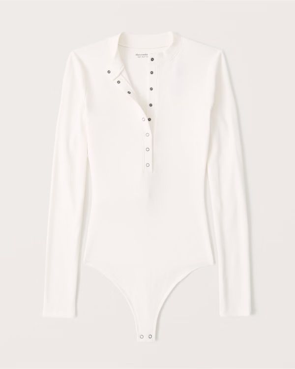 Long-Sleeve Ribbed Henley Bodysuit | Abercrombie & Fitch (US)