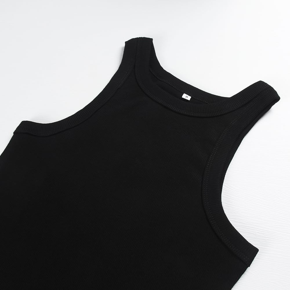 Artfish Women's Sleeveless Full Length Ribbed Fitted Racerback Workout Crew High Neck Basic Tank ... | Amazon (US)