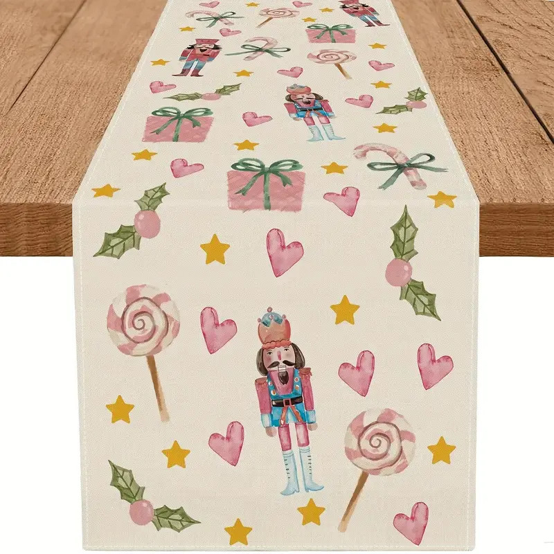 1pc, Linen Table Runner, Merry Christmas Theme Table Runner, Nutcrackers Candy Heart Berry Patter... | Temu Affiliate Program