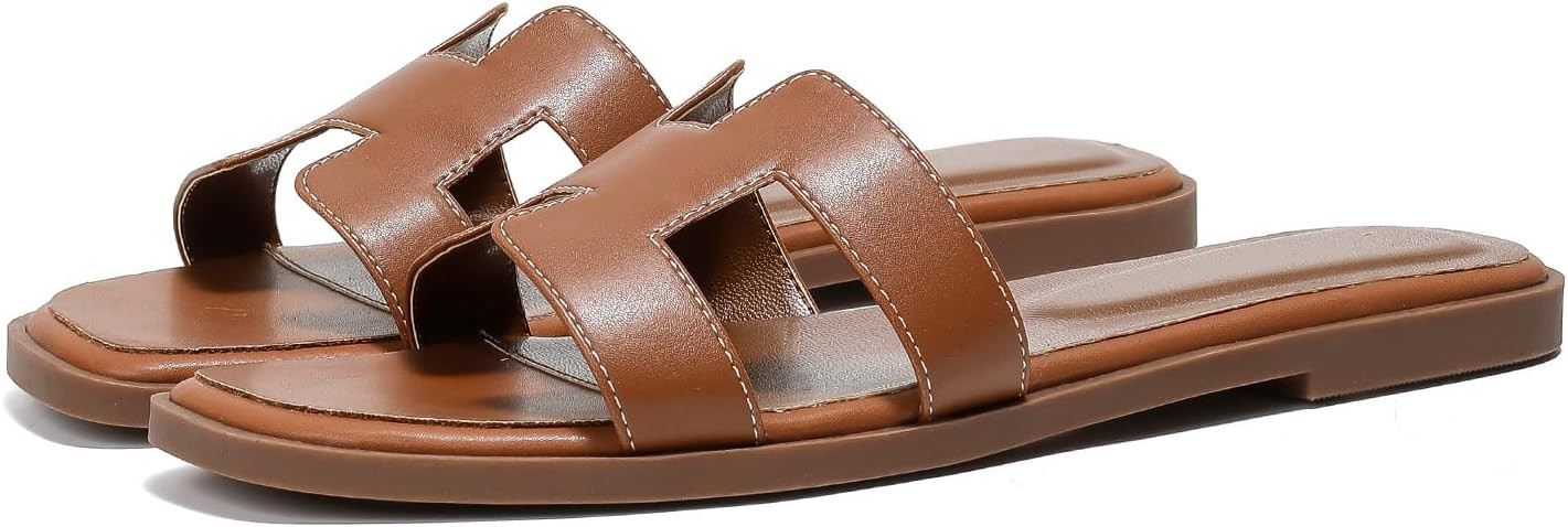 Stratuxx Kaze Womens Flat Sandals Flat Slide Sandals Metallic Flats Sandals | Amazon (US)