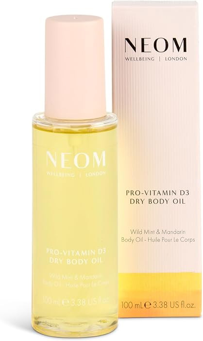 Neom Pro-Vitamin D3 Dry Body Oil I Luxurious lightweight, fast-absorbing mist with 100% natural mood-boosting fragrances including wild mint & mandarin I Rejuvenate and soothe the skin | Amazon (US)
