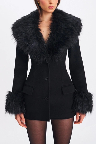 Miss Circle Hailee Faux Fur Trim Mini Coat | Urban Outfitters (US and RoW)