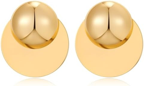 FAMARINE Big Disc Drop Dangle Earrings Statement Hammered Women Earrings | Amazon (US)