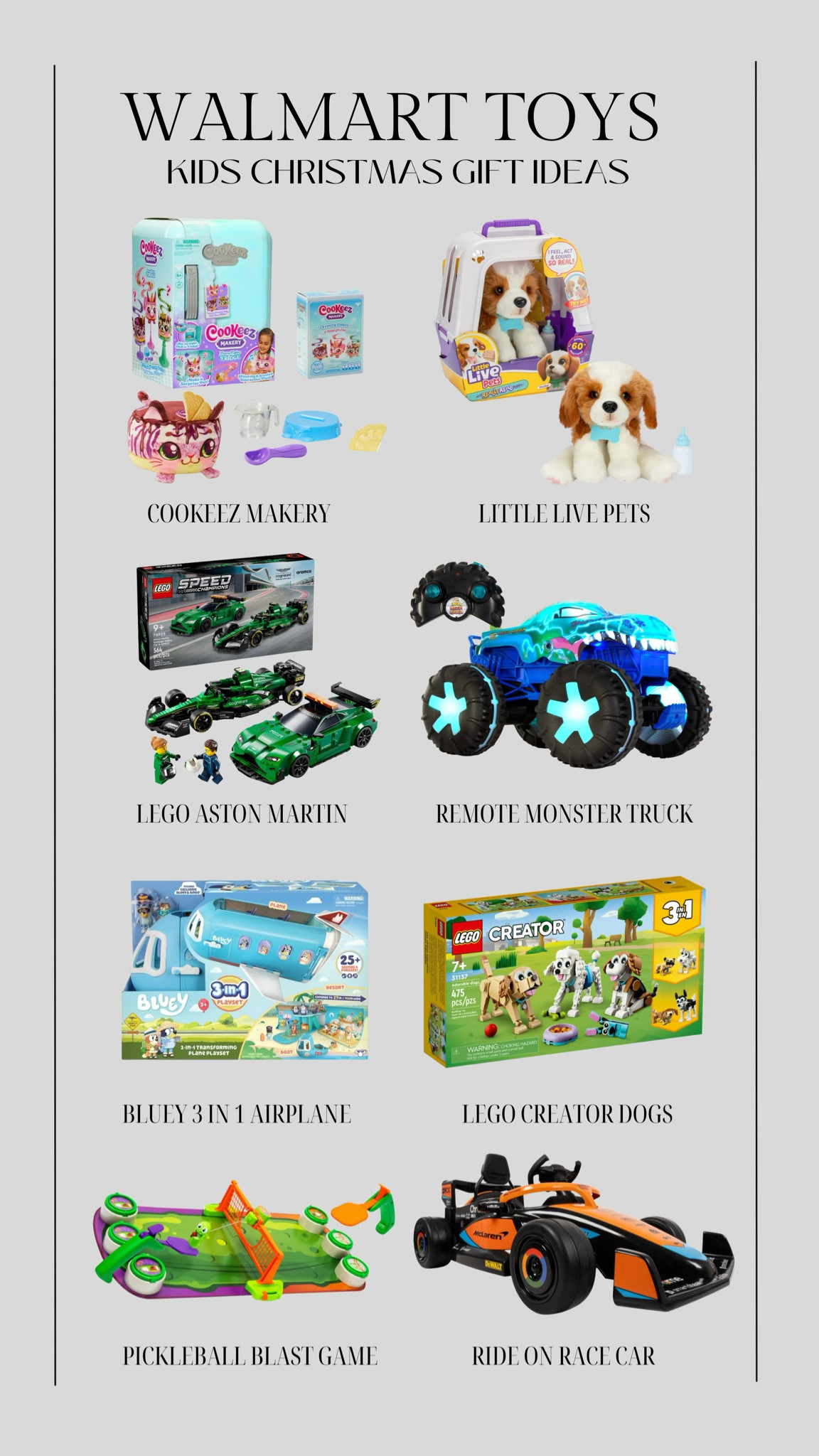 Kids Christmas gift ideas 🎄 these are some of the toys on my kids Christmas list this year ✨ grab them now while they’re in stock! 
@Walmart #WalmartPartner #WalmartToys

Kids Christmas gifts, holiday gifts, kids gifts, Lego gift, Cookeez makery, Lego creator, Lego sale, Bluey toy, remote control monster truck, little live pets toy, Christine Andrew 

#LTKGiftGuide #LTKKids #LTKHoliday
