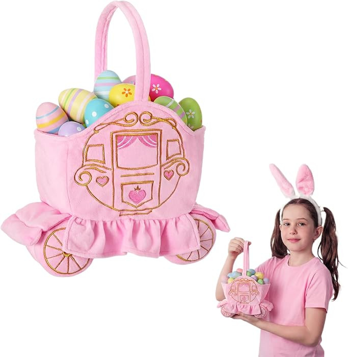 Bucherry Easter Princess Gift Basket Plush Princess Carriage Embroidered Basket Pink Soft Treat C... | Amazon (US)