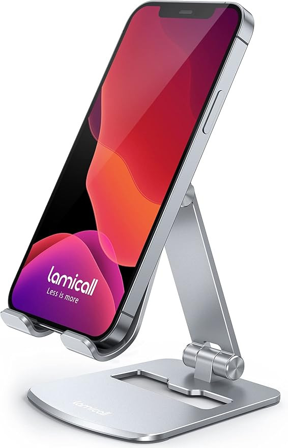 Lamicall Adjustable Cell Phone Stand - Foldable Aluminum Phone Holder for Desk, Portable Phone Do... | Amazon (US)
