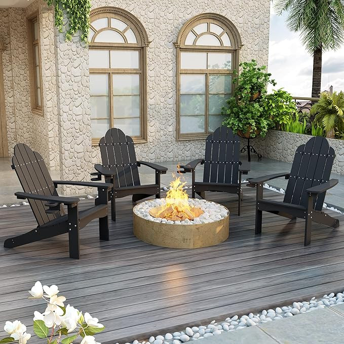 Amazon.com : LUE BONA HDPS Adirondack Chairs Set of 4, Long-Lasting All-Season Outdoor Patio Chai... | Amazon (US)