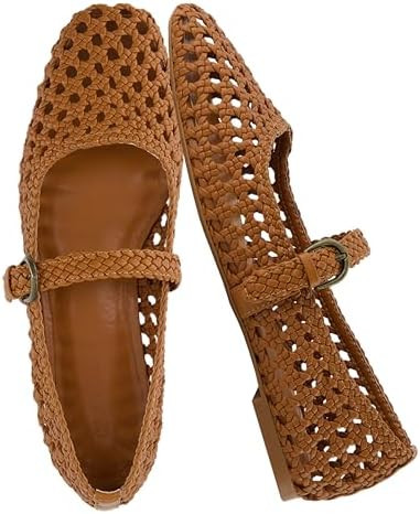 CUSHIONAIRE Weston Women’s Hand Woven Dressy Ballet Flats – Faux Leather Mary Jane with Adjus... | Amazon (US)