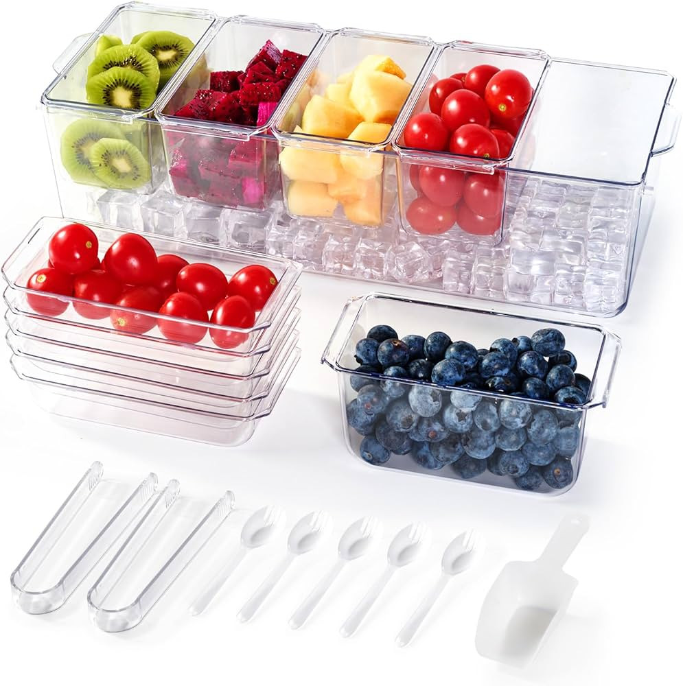 Chilled Condiment Tray Server with 5 Containers and Removable Compartments, Large Ice Chilled Con... | Amazon (US)