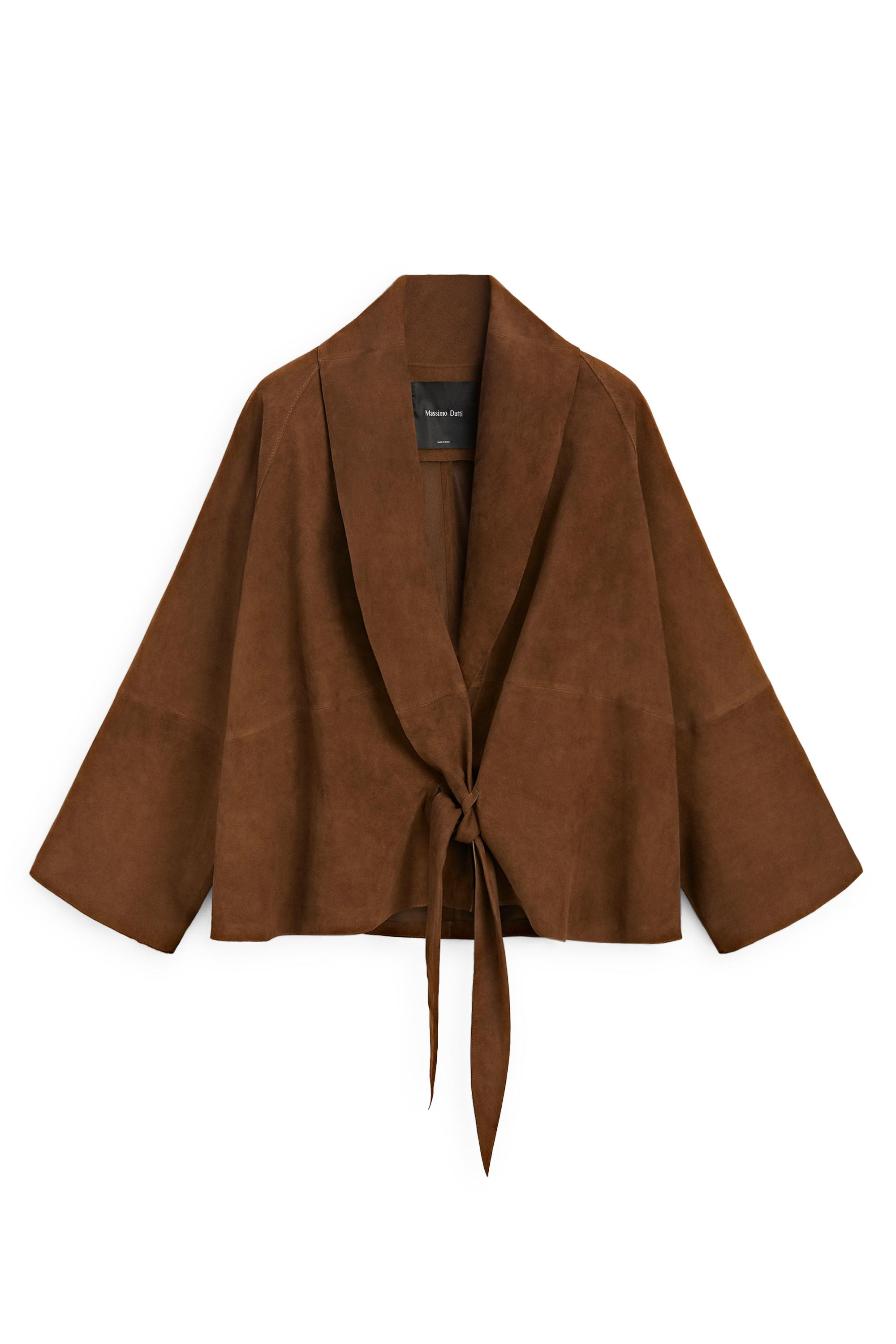 Suede leather wrap kimono - BROWN | Massimo Dutti UK