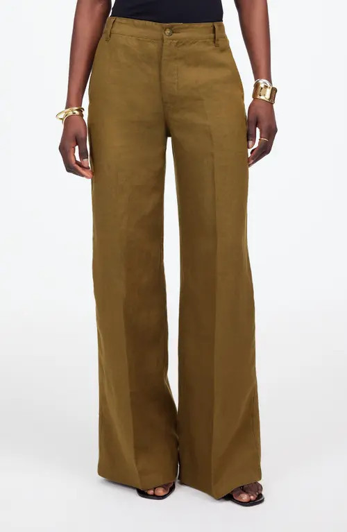 Madewell Zoe Relaxed Wide Leg Linen Pants in Safari Khaki at Nordstrom, Size 4 | Nordstrom