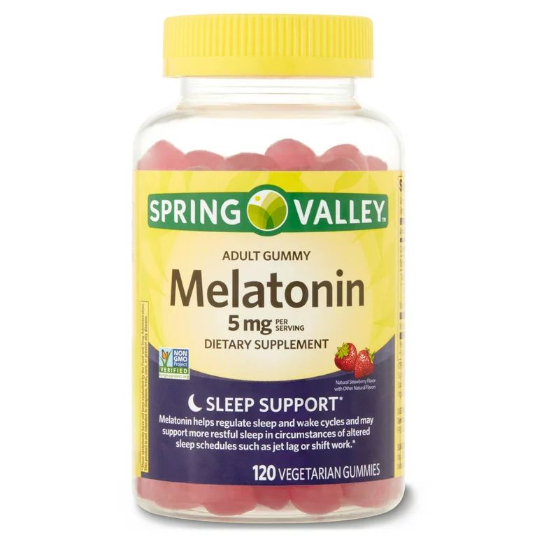 Spring Valley Non GMO Melatonin Dietary Supplement Gummies, Strawberry, 5 mg, 120 Count | Walmart (US)