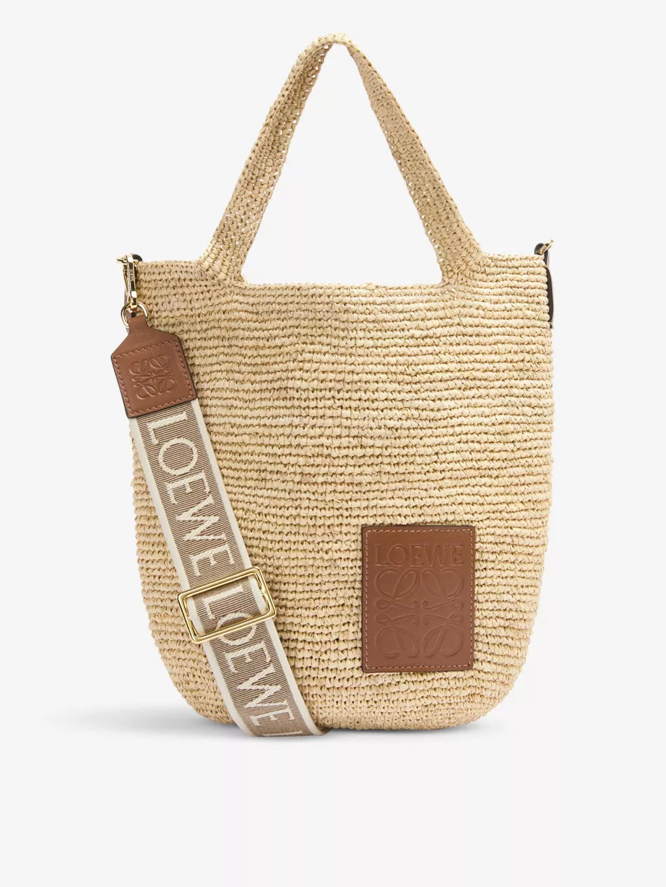 Loewe x Paula's Ibiza Slit raffia and leather cross-body tote bag | Selfridges