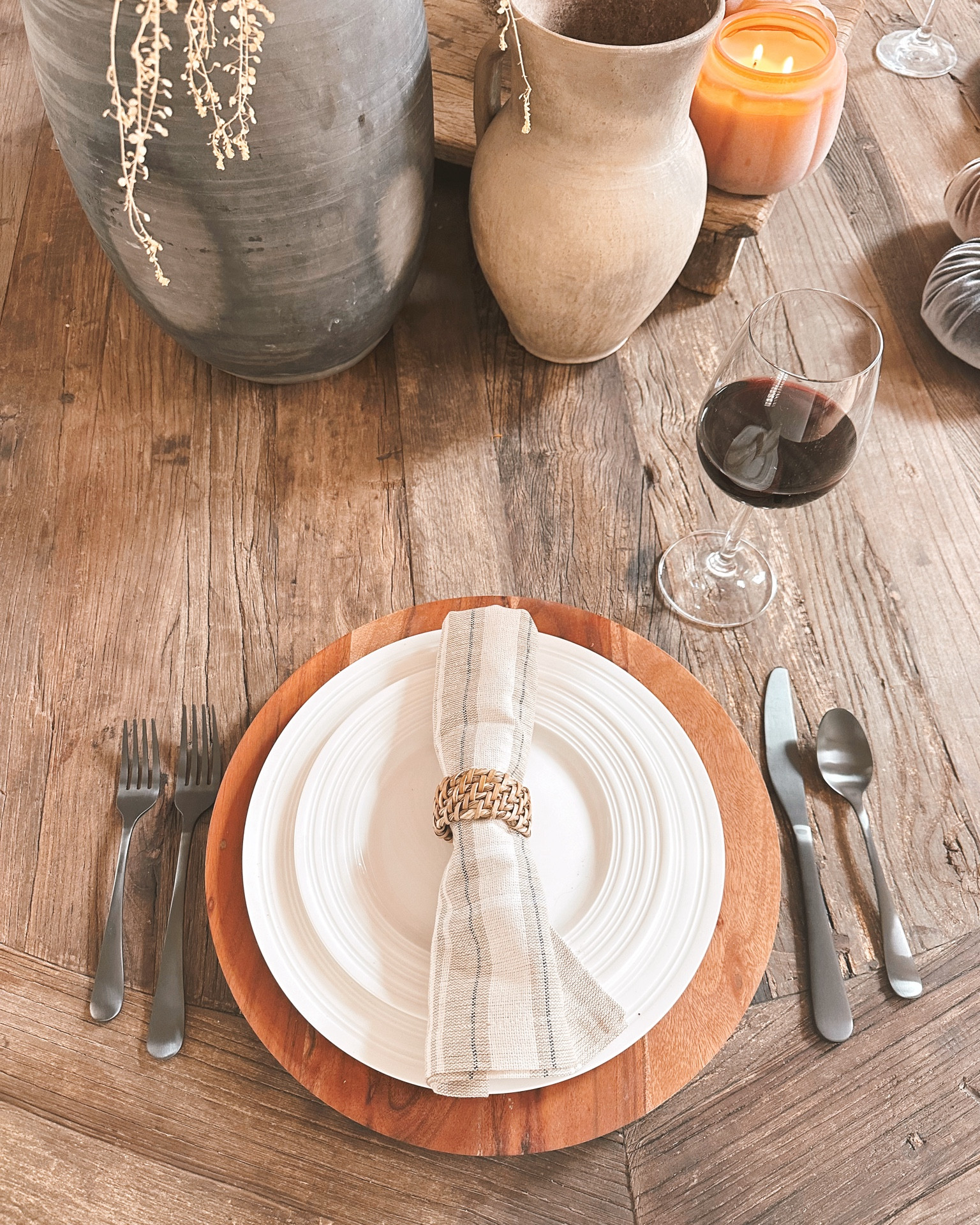 Lowe’s Home Improvement Fall tablescape with affordable home decor pieces- satin black flatware set, washable linen napkins, textured woven napkin rings, red wine glasses, wooden chargers and more at unbeatable prices 🏡 #lowespartner #lowes #ad #home #fall #tablescape

#LTKHome #LTKFallSale #LTKSeasonal