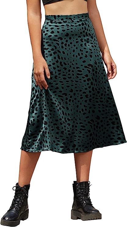 SheIn Women's Polka Dot A-Line Button Side Split Midi Knee Length Skirt | Amazon (US)