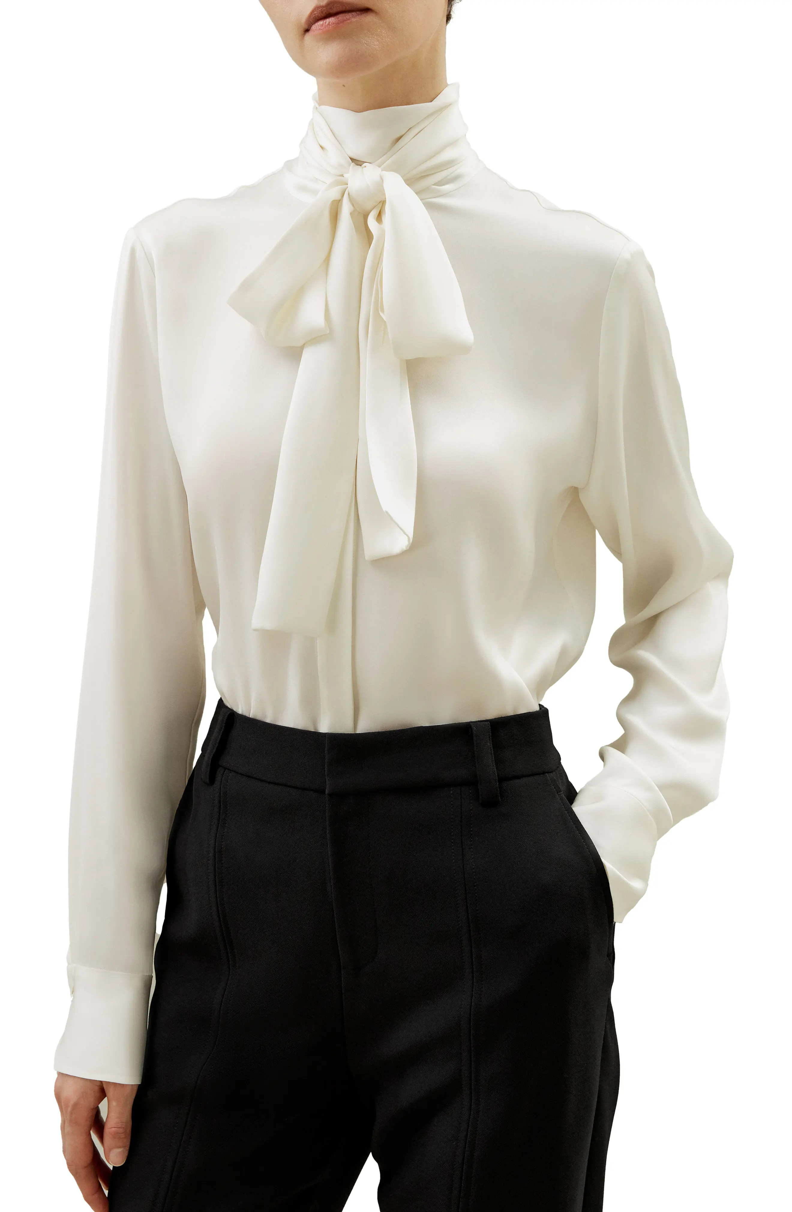 Women's Silk Turtleneck Ribbon Blouse (Women) | Nordstrom | Nordstrom