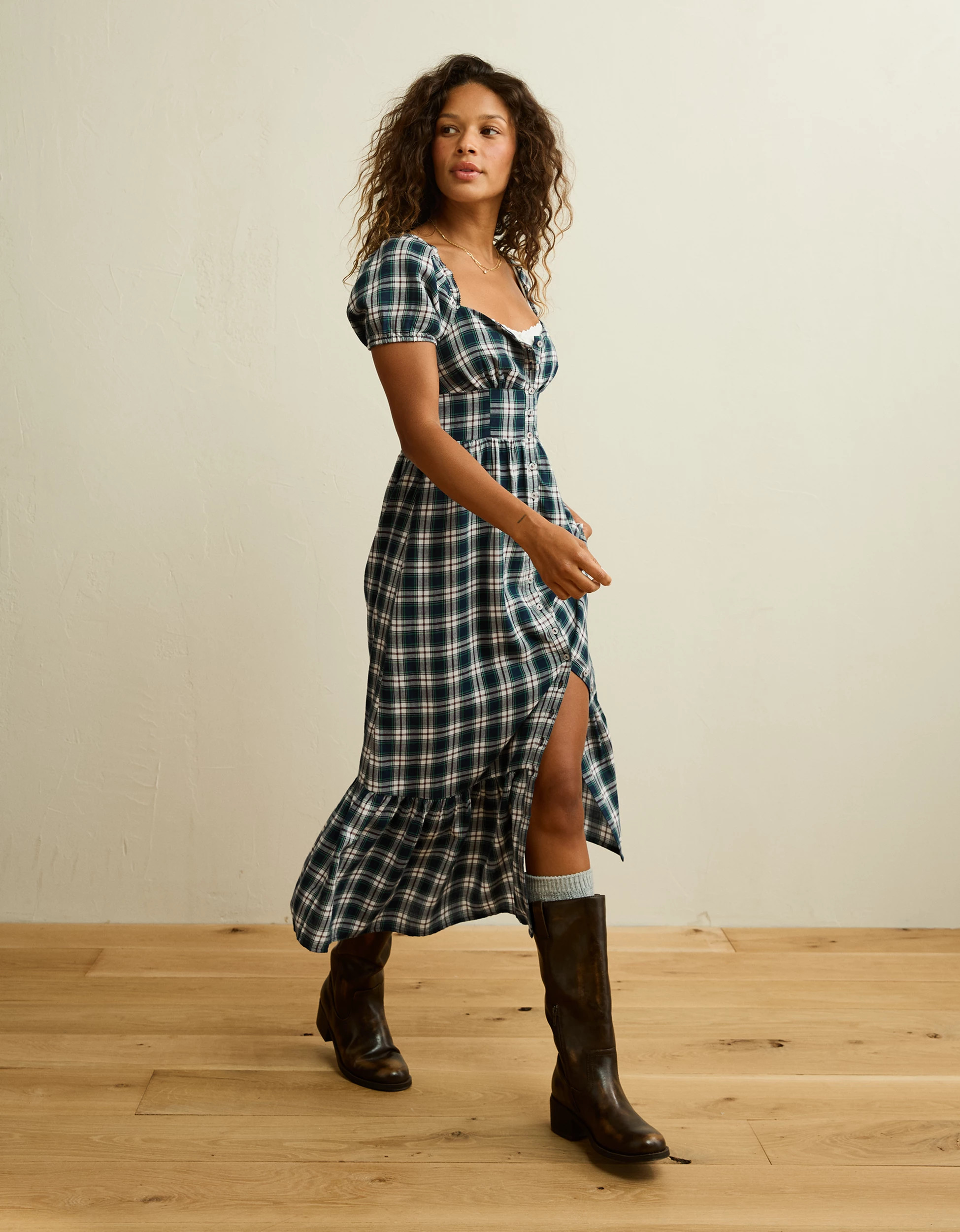 AE Short-Sleeve Midi Dress | American Eagle Outfitters (US & CA)