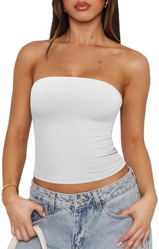 REORIA Women's Strapless Tube Top Double Lined & Non-Slip Y2K Backless Crop Tops for Summer Going... | Amazon (US)