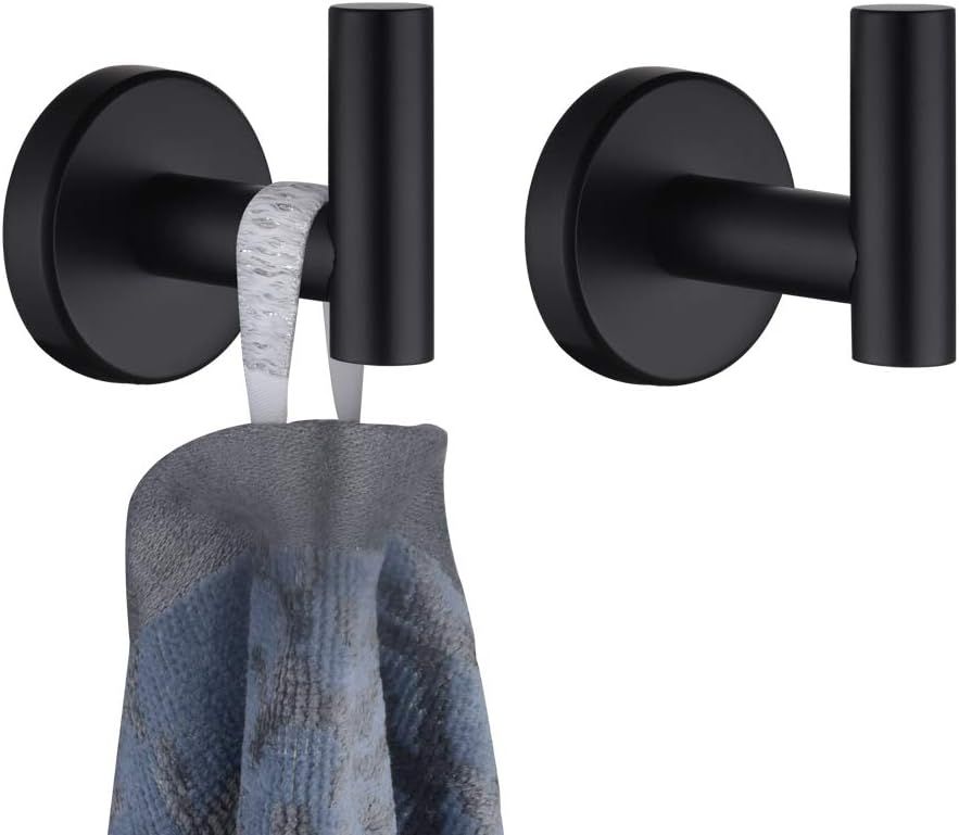 JQK Black Bathroom Towel Hook, Coat Robe Clothes Hook for Bathroom Kitchen Garage Wall Mounted (2... | Amazon (US)
