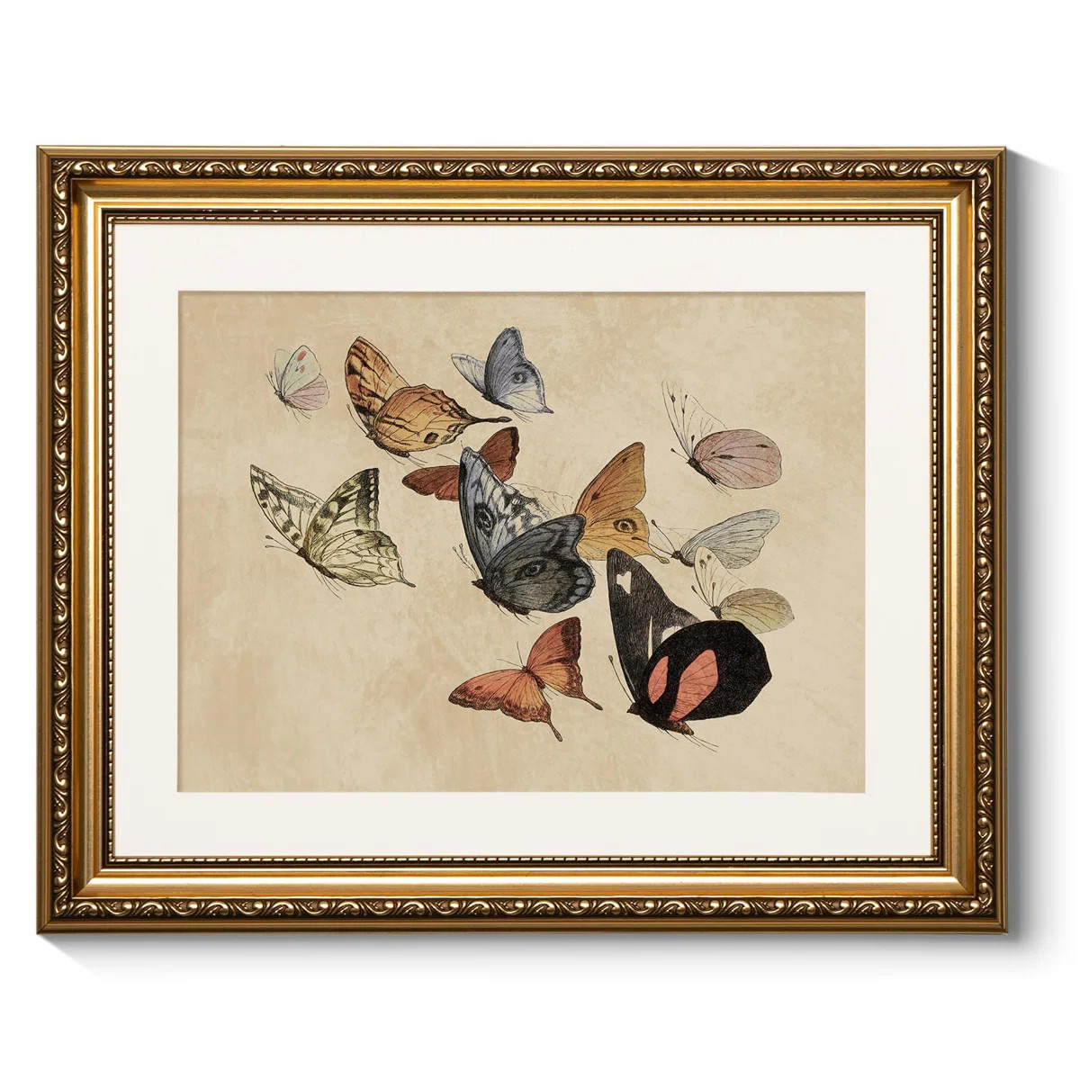 Vintage Gold Framed Wall Art, Classical Flying Butterflies Paintings, Canvas Prints Artwork with ... | Wayfair North America