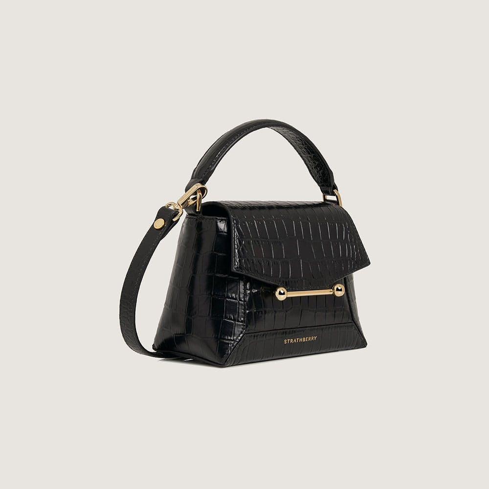 Mosaic Nano - Soft Croc-Embossed Leather Black | Strathberry