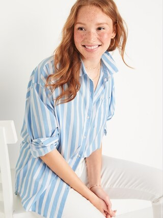 Oversized Striped Boyfriend Shirt for Women | Old Navy (US)