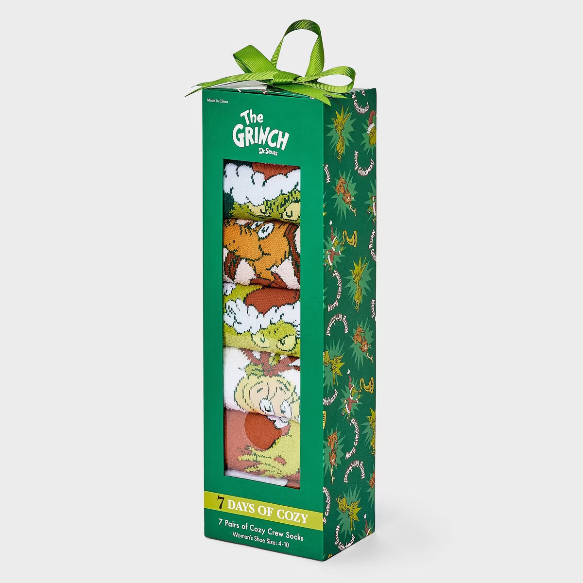 Women's The Grinch 7 Days of Cozy Crew Socks Gift Box - Assorted Color 4-10 | Target