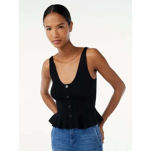 Scoop Women's Peplum Tank Top with Button Front - Walmart.com | Walmart (US)