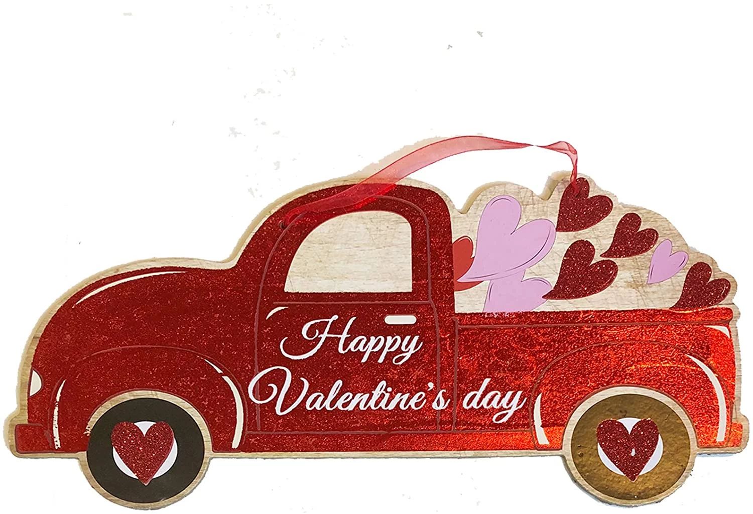 Ja'Cor Valentine's Day Decor Red Truck Shaped Sign 15" Red truck Valentines Décor, Valentines Re... | Walmart (US)