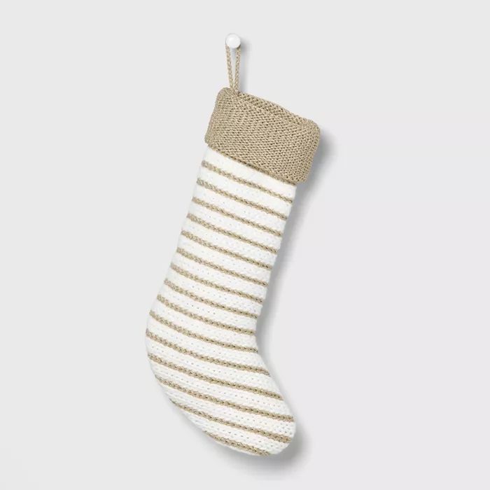Striped Chunky Knit Christmas Stocking Gold & White - Wondershop™ | Target