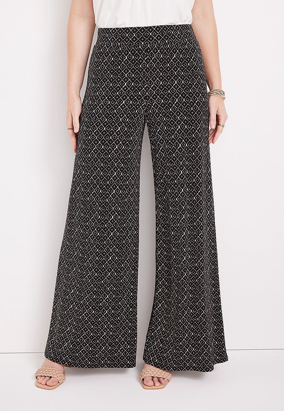 High Rise Printed Knit Wide Leg Pant | Maurices