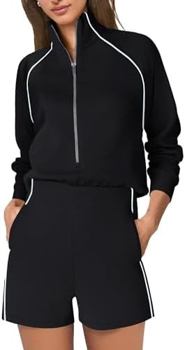 SENSERISE Womens Long Sleeve Romper One Piece Jumpsuits Mock Neck Wide Leg Shorts Fall Outfits wi... | Amazon (US)