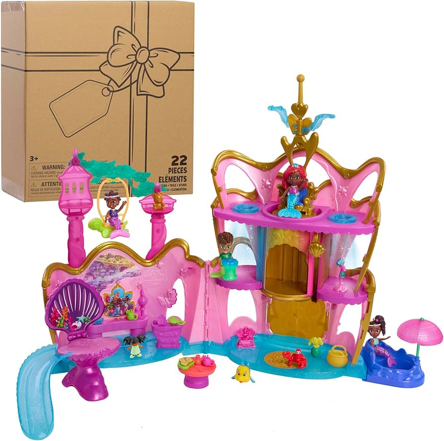 Disney Junior Ariel Deluxe Atlantica Palace Playset and 4-inch Figures, Lights and Sounds, 22-pie... | Amazon (US)