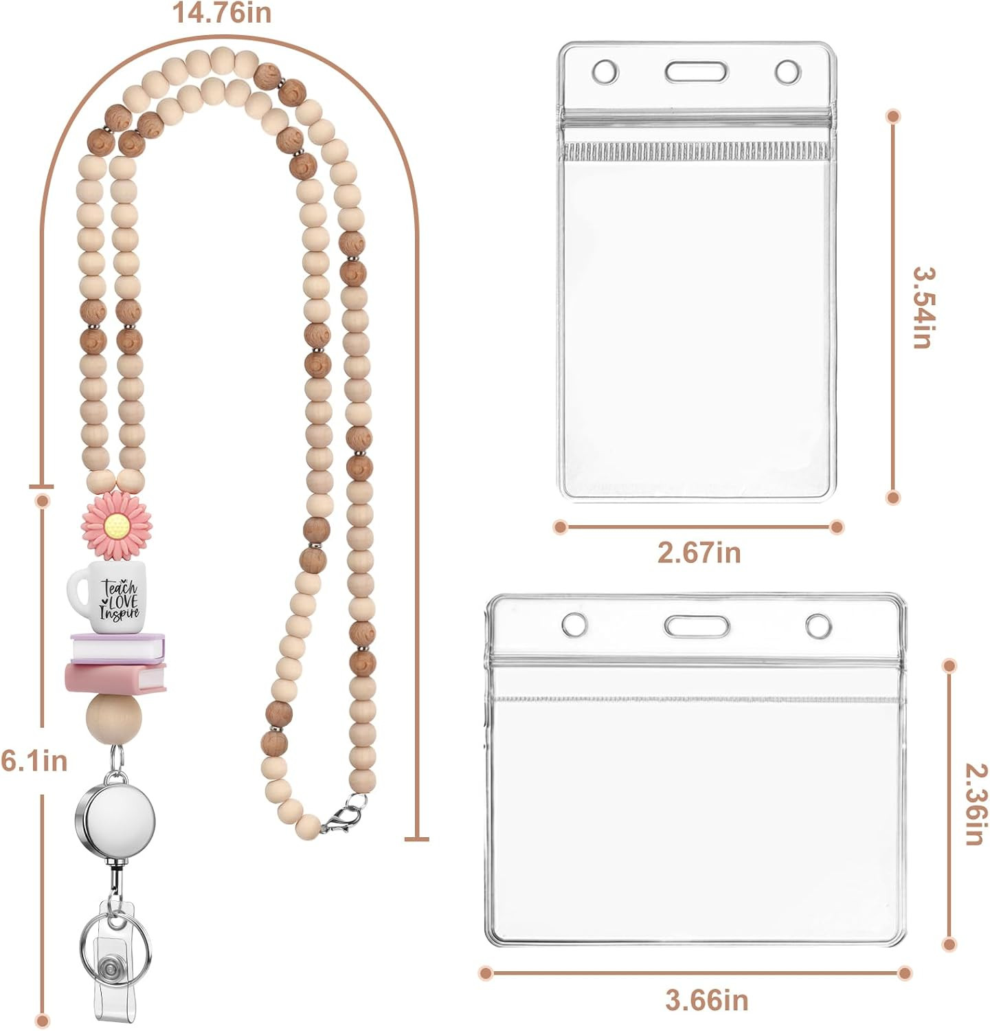 Teacher Lanyard with Id Holder, Retractable Lanyards for Id Badges Keys, Cute Wooden Beaded Lanya... | Amazon (US)